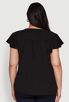 Womens Plus Chic V Neck Flutter Sleeve Blouse,