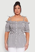 Womens Plus Size Striped Tie Strap Cold Shoulder Blouse, Multi, Size 1X