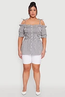 Womens Plus Size Striped Tie Strap Cold Shoulder Blouse, Multi, Size 1X