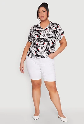 Womens Plus Size Face Printed Button Front Shirt, Multi, Size 1X
