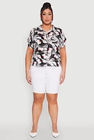 Womens Plus Size Face Printed Button Front Shirt, Multi, Size 1X