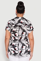 Womens Plus Size Face Printed Button Front Shirt, Multi, Size 3X
