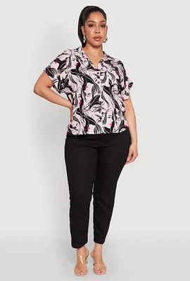 Womens Plus Size Face Printed Button Front Shirt, Multi, Size 1X
