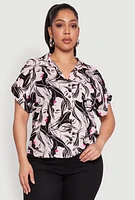 Womens Plus Size Face Printed Button Front Shirt, Multi, Size 2X