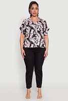 Womens Plus Size Face Printed Button Front Shirt, Multi, Size 2X
