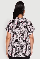 Womens Plus Size Face Printed Button Front Shirt, Multi, Size 2X