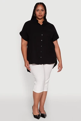 Womens Plus Short Sleeve Rolled Cuff Shirt,