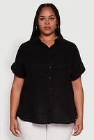 Womens Plus Short Sleeve Rolled Cuff Shirt,