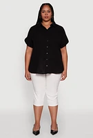 Womens Plus Short Sleeve Rolled Cuff Shirt,