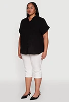 Womens Plus Short Sleeve Rolled Cuff Shirt,