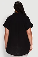 Womens Plus Short Sleeve Rolled Cuff Shirt,