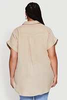 Womens Plus Short Sleeve Rolled Cuff Shirt, 1X