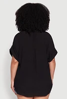 Womens Plus Gauze Knit Button Front Short Sleeve Shirt,