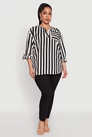 Womens Plus Size Striped Notch Neck Blouse, Multi, Size 3X