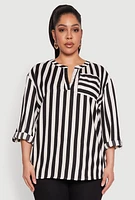 Womens Plus Size Striped Notch Neck Blouse, Multi, Size 3X