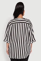 Womens Plus Size Striped Notch Neck Blouse, Multi, Size 3X