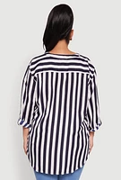 Womens Plus Size Striped Notch Neck Blouse, Multi, Size 1X