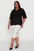 Womens Plus Chic Side Slit Button Front Shirt,