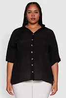Womens Plus Chic Side Slit Button Front Shirt,