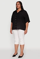 Womens Plus Chic Side Slit Button Front Shirt,