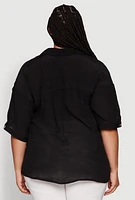 Womens Plus Chic Side Slit Button Front Shirt,