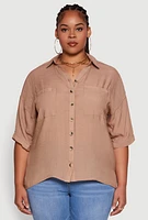 Womens Plus Chic Side Slit Button Front Shirt,