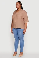 Womens Plus Chic Side Slit Button Front Shirt,