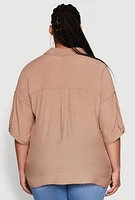 Womens Plus Chic Side Slit Button Front Shirt,