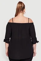 Womens Plus Gauze Knit Cold Shoulder Blouse,