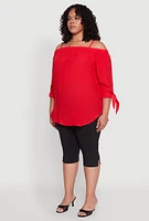 Womens Plus Size Gauze Knit Cold Shoulder Blouse, Red, Size 3X