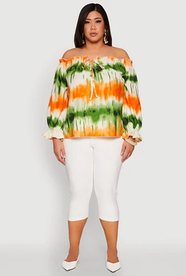 Womens Plus Tie Dye Off the Shoulder Blouse, Multi,