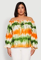 Womens Plus Size Tie Dye Off the Shoulder Blouse, Multi, Size 1X