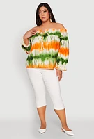 Womens Plus Tie Dye Off the Shoulder Blouse, Multi,