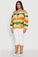 Womens Plus Tie Dye Off the Shoulder Blouse, Multi,