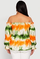 Womens Plus Tie Dye Off the Shoulder Blouse, Multi,
