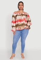 Womens Plus Tie Dye Off the Shoulder Blouse, Multi,