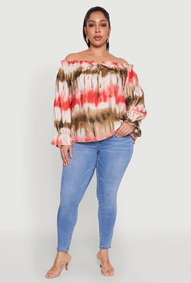 Womens Plus Size Tie Dye Off the Shoulder Blouse, Multi, Size 2X