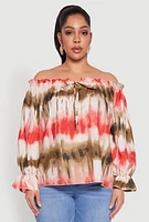 Womens Plus Tie Dye Off the Shoulder Blouse, Multi,