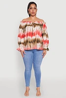 Womens Plus Tie Dye Off the Shoulder Blouse, Multi,