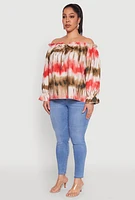Womens Plus Tie Dye Off the Shoulder Blouse, Multi,