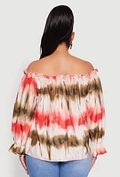 Womens Plus Tie Dye Off the Shoulder Blouse, Multi,