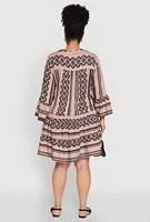 Womens Plus Size Long Sleeve Tiered Dress, Brown, Size 1X