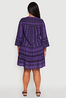 Womens Plus Size Long Sleeve Tiered Dress, Purple, Size 2X