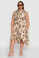 Womens Plus Size Camo Sleeveless High Low Shirt Dress, Multi, Size 2X