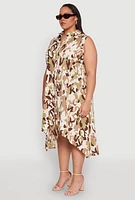 Womens Plus Size Camo Sleeveless High Low Shirt Dress, Multi, Size 2X