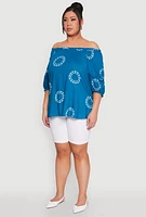 Womens Plus Circle Print Off The Shoulder Top,