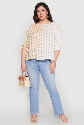 Womens Plus Size Ombre Flower Print Blouse, Beige, Size 2X