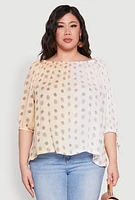 Womens Plus Size Ombre Flower Print Blouse, Beige, Size 2X