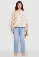 Womens Plus Size Ombre Flower Print Blouse, Beige, Size 2X