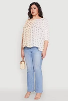 Womens Plus Size Ombre Flower Print Blouse, Beige, Size 2X
